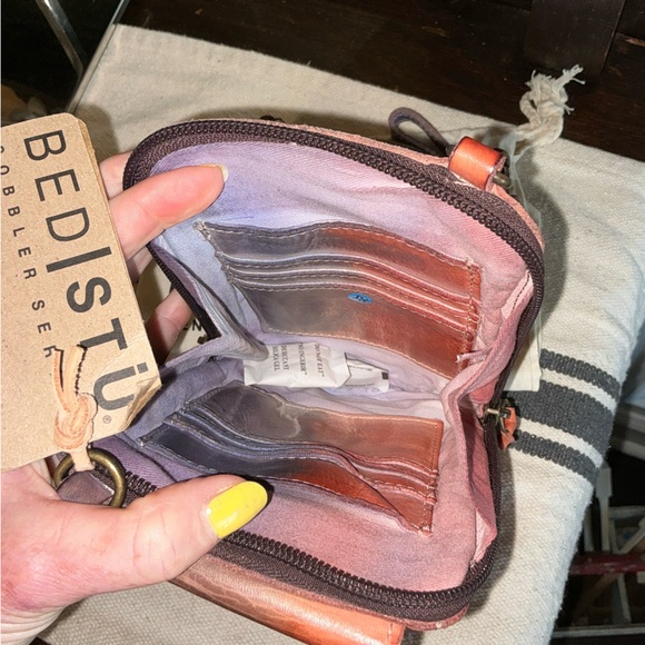 NWT Bed Stu Leather Alelike Crossbody Wristlet Phone Wallet Cotton Candy $215 - Picture 14 of 16